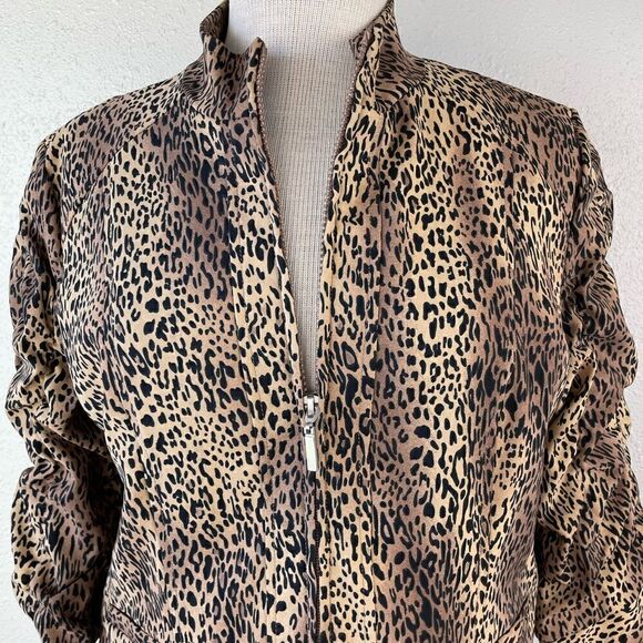Erin London Full Zip Leopard Print Jacket Size Petite Medium EUC - Picture 2 of 7